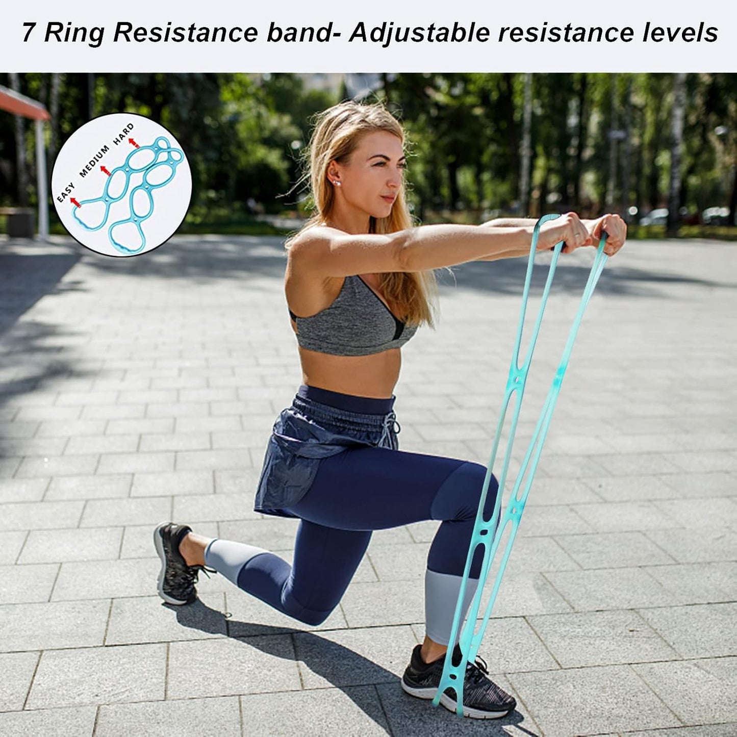 7 Ring Stretch Resistance Exercise Band, Miracle Miles Band, Yoga Stretching, Arm, Shoulders Foot, Leg Fitness Home Gym Physical Therapy Band