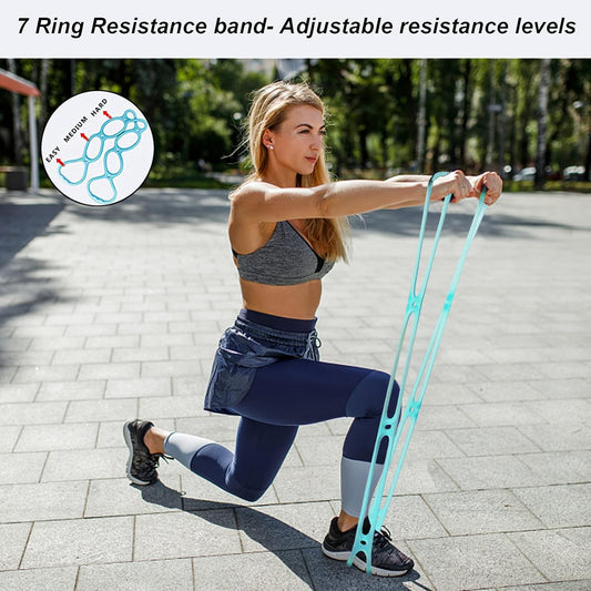 7 Ring Stretch Resistance Exercise Band, Miracle Miles Band, Yoga Stretching, Arm, Shoulders Foot, Leg Fitness Home Gym Physical Therapy Band
