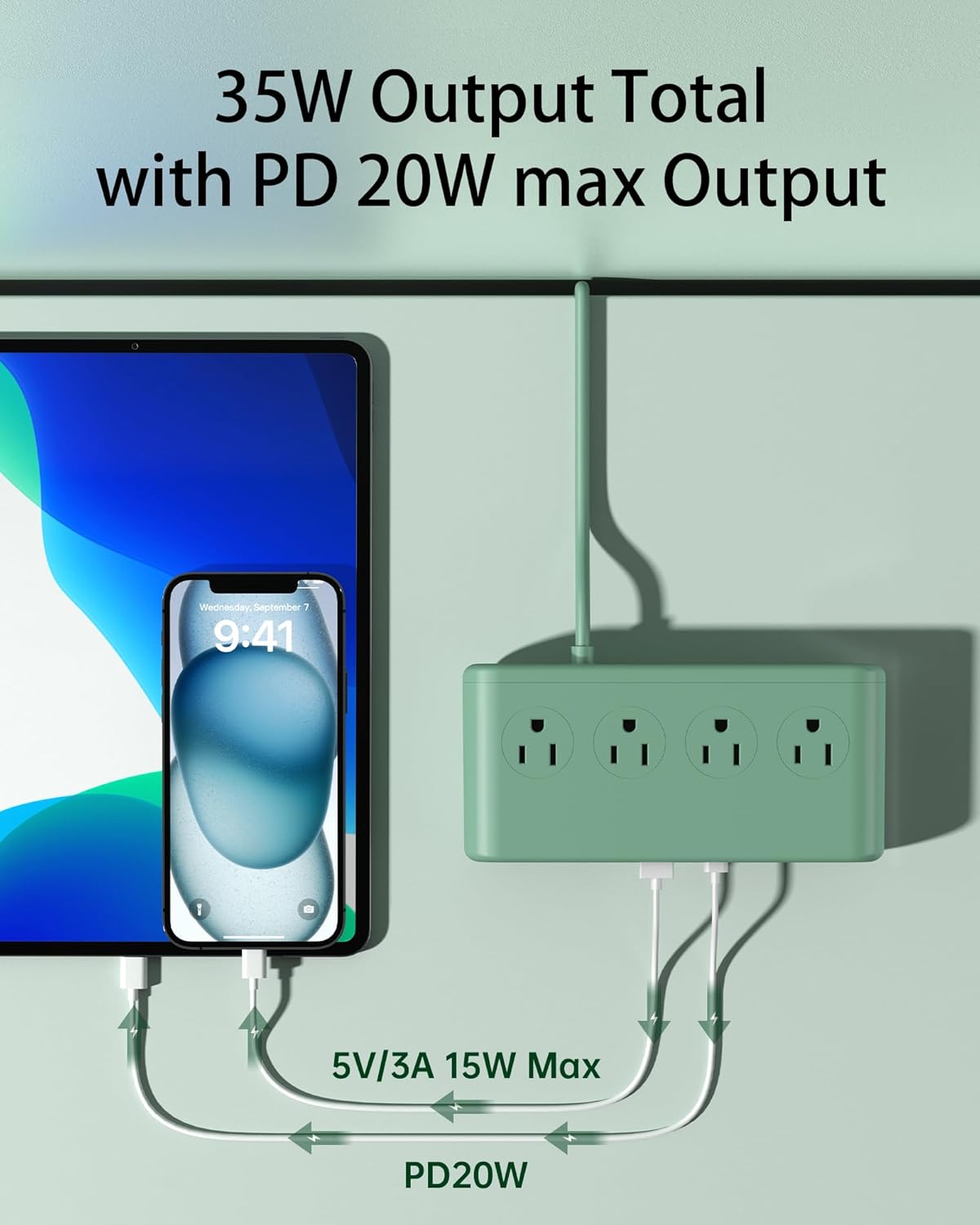 10-in-1 Power Strip with USB C Ports, 35W USB, 4 AC & 6 USB Ports
