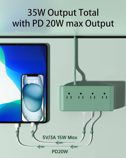 10-in-1 Power Strip with USB C Ports, 35W USB, 4 AC & 6 USB Ports