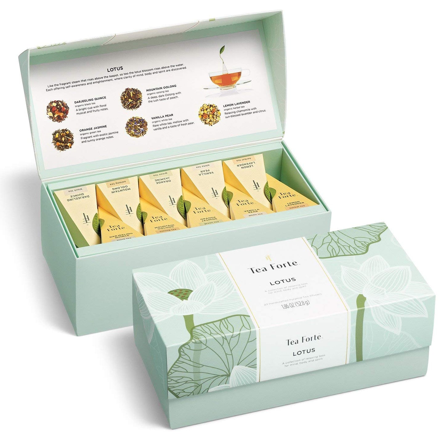 Tea Forte Premium Presentation Box Gift Set Sampler, 20 Count, Assorted Blends Individually Wrapped Handcrafted Pyramid Infuser Bags, Frank Lloyd Wright