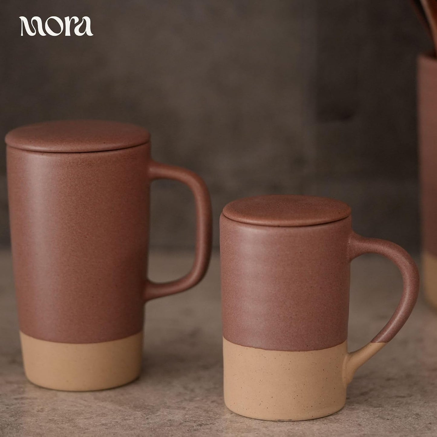 Mora Ceramics Large Tea Mug with Loose Leaf Infuser and Ceramic Lid, 18 oz, Portable, Microwave and Dishwasher Safe, Tall Coffee Cup - Rustic Matte Ceramic Glaze, Modern Herbal Tea Strainer, Olive