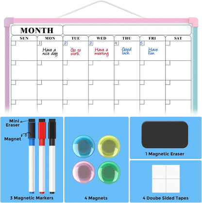 MaxGear Monthly Calendar Dry Erase Board for Wall, 16"x12", White Frame | Double-Sided, Hanging Small White Board, Portable Whiteboard for Planning, Drawing, Memo, to Do List, Home, Kitchen, Office