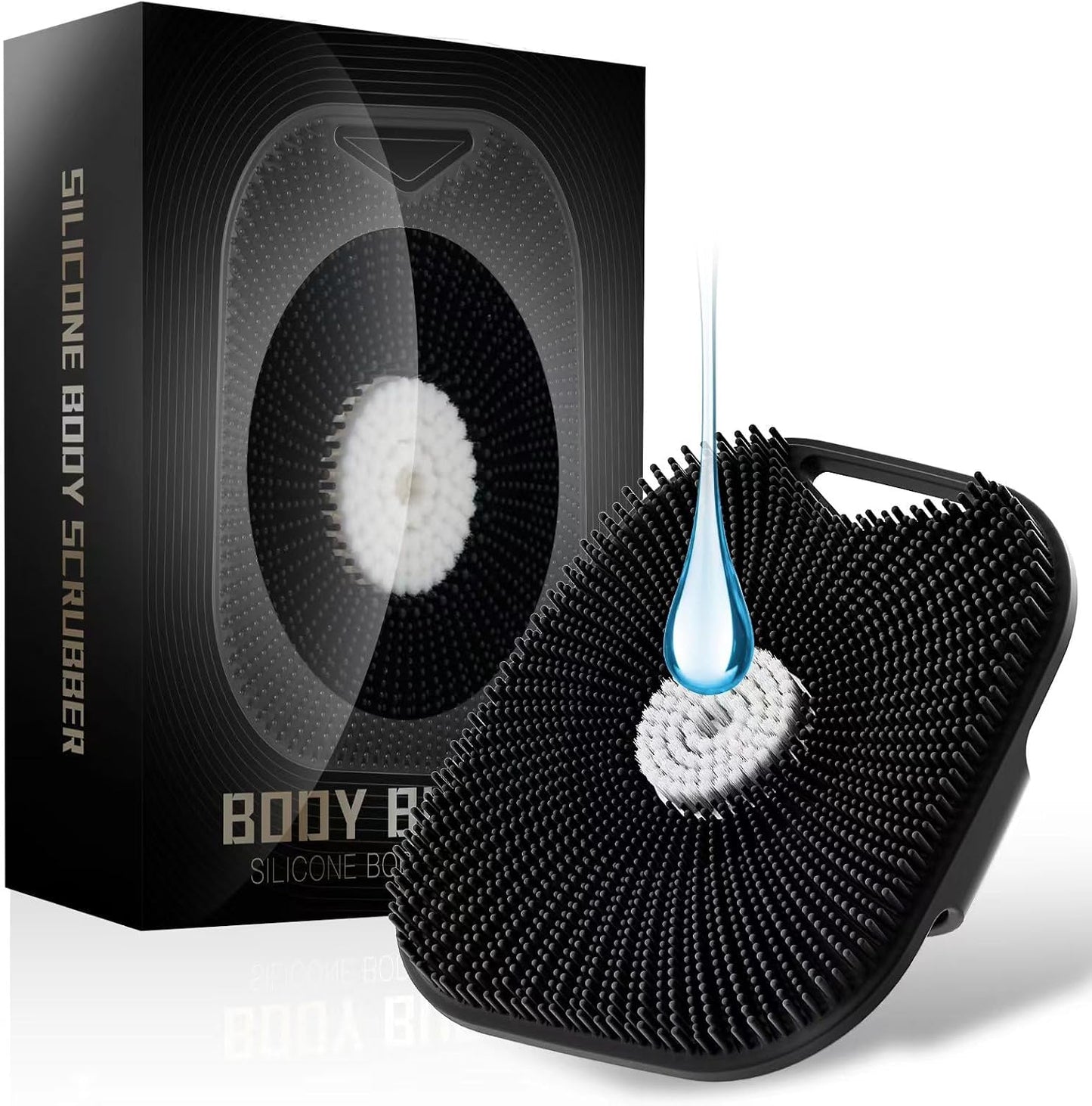 Zinc Infused Silicone Body Scrubber for Men, New Upgrade Deep Exfoliating Body Scrubber for Shower, Silicone Loofah Men for Sensitive Skin with Lathering Bristles and Ergonomic Non-Slip Handle (Gray)
