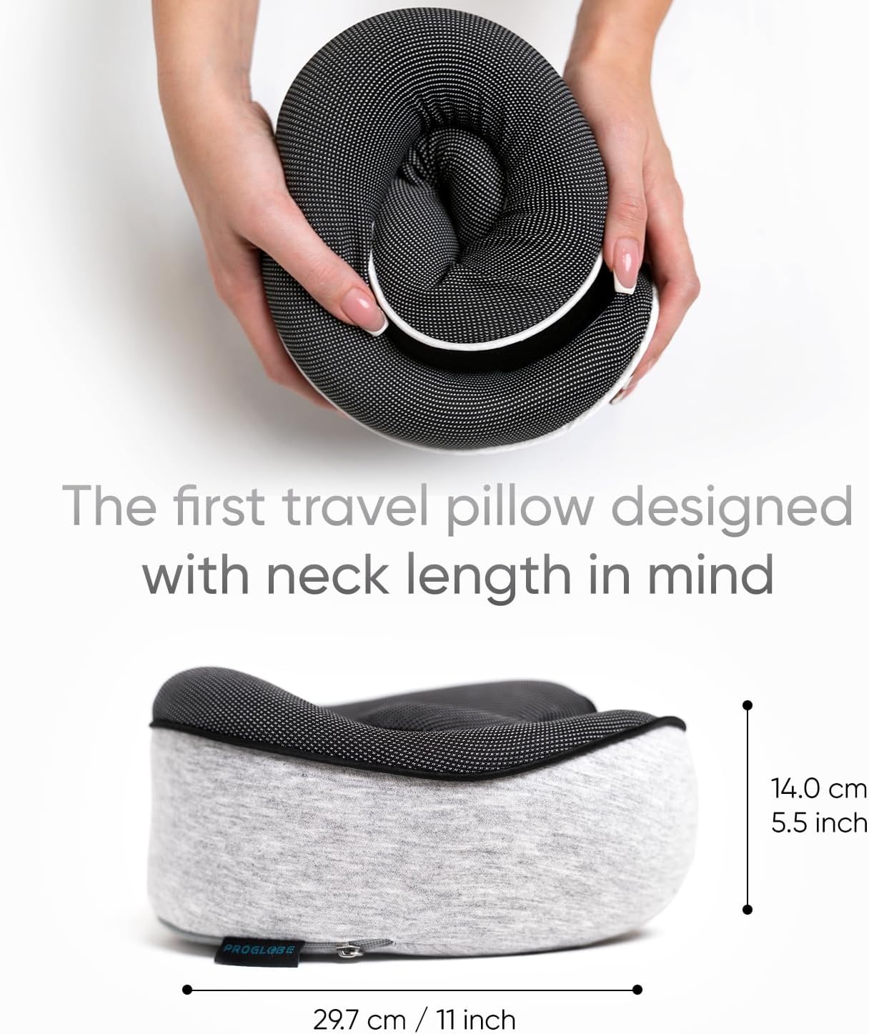 Proglobe Travel Neck Pillow for Airplanes, Long Haul Flight Kit, Grey
