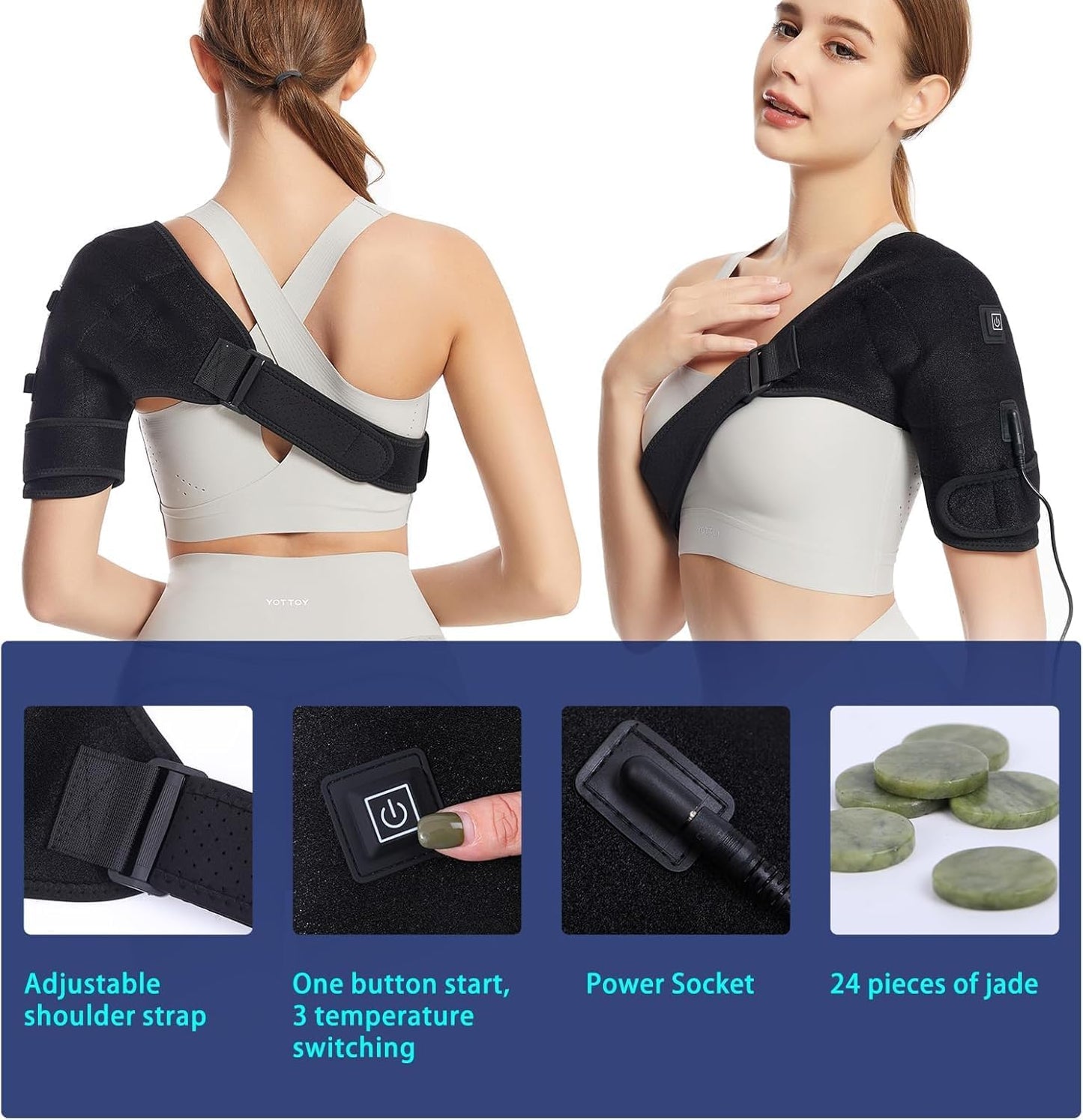 Shoulder Heating Pads for Pain Relief - Jade Stone Heated Shoulder Wrap with 3 Temperature Settings, Ideal for Rotator Cuff, Shoulder Soreness Relief at Home,Office-Jet Black