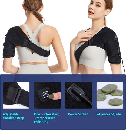 Shoulder Heating Pads for Pain Relief - Jade Stone Heated Shoulder Wrap with 3 Temperature Settings, Ideal for Rotator Cuff, Shoulder Soreness Relief at Home,Office-Jet Black