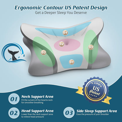 Cervical Neck Pillow for Pain Relief, Bed Pillows for Sleeping, Ergonomic Cooling Pillow, Orthopedic Contour Pillow for Side Back Stomach Sleepers,Neck Support Memory Foam Pillows with Pillow Covers