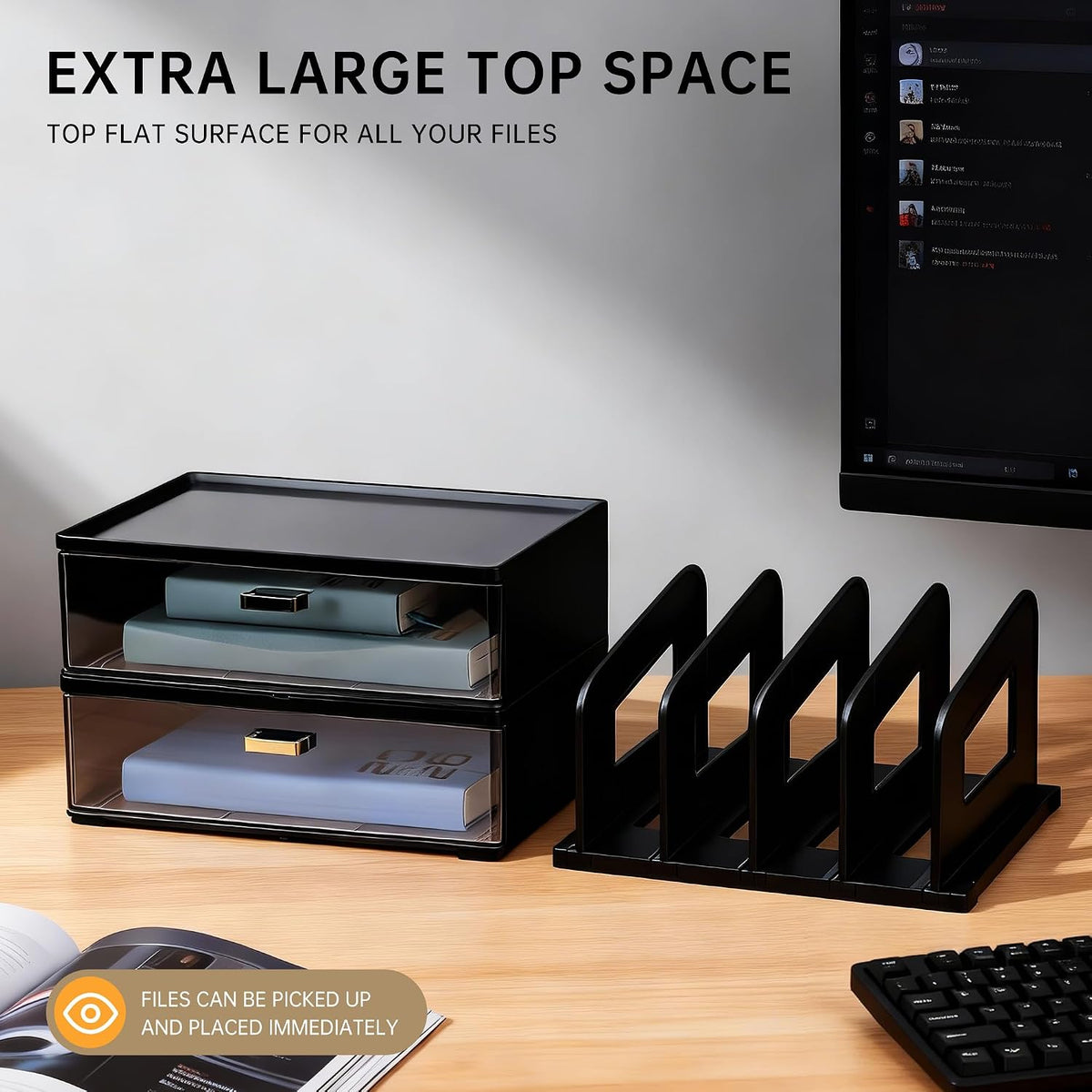 CiWiVOKi Vertical File Holder, PET Desk Organizer, Black