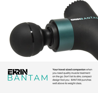 Ekrin Athletics Bantam Mini Massage Gun - Compact Deep Tissue Muscle Massager with Adjustable Speeds & 4 Attachments - Long Battery Life, Lightweight, Travel Friendly