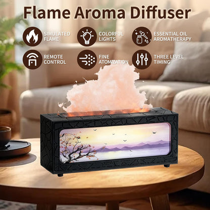 Fireplace Flame Essential Oil Diffuser, 280ml Aromatherapy Humidifier with Remote Control, 7 Color LED Lights, Ultrasonic Aroma Diffuser for Home Bedroom Office Yoga Spa, White