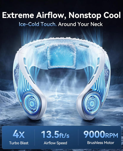 Neck Air Conditioner, Portable Neck Fan with Large Cooling Area, 22H Max Cooling, 100 Speeds, 6000mAh Battery, Digital Display, Wearable Fan for Outdoor Work, Office & Travel Black