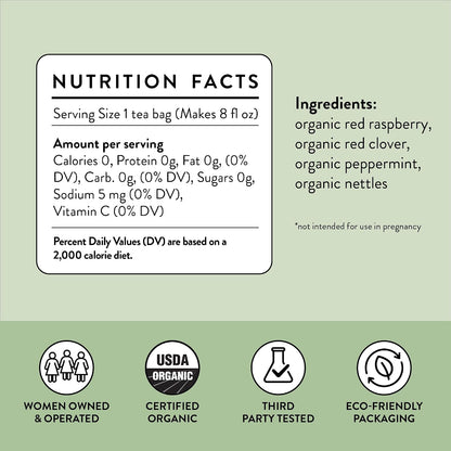 Moontime Tea Organic Fertility Tea for Women TTC | Red Raspberry Leaf, Nettle, Red Clover & Peppermint | Preconception Wellness | USDA Certified | 30 Tea Bags