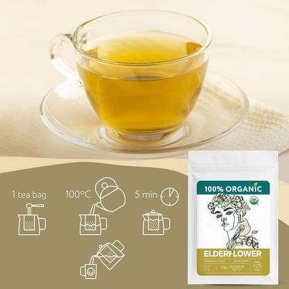 Organic Elderflower Tea (40 Bleach-Free & Microplastic-Free TeaBags) - Elder Flowers