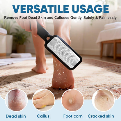 TEAWOO Double Sided Foot File and Callus Remover, Stainless Steel Waterproof Foot Scraper and Foot Rasp for Dead Skin & Hard Heels, 2-in-1 Pedicure Tools for At Home Foot Care