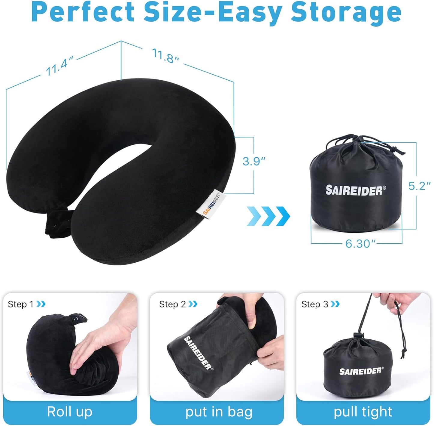 SAIREIDER Neck Pillows for Travel-Head Neck Support Travel Pillow for Traveling, Car, Home, Office Adjustable(Navy Blue)