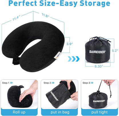 SAIREIDER Neck Pillows for Travel-Head Neck Support Travel Pillow for Traveling, Car, Home, Office Adjustable(Navy Blue)