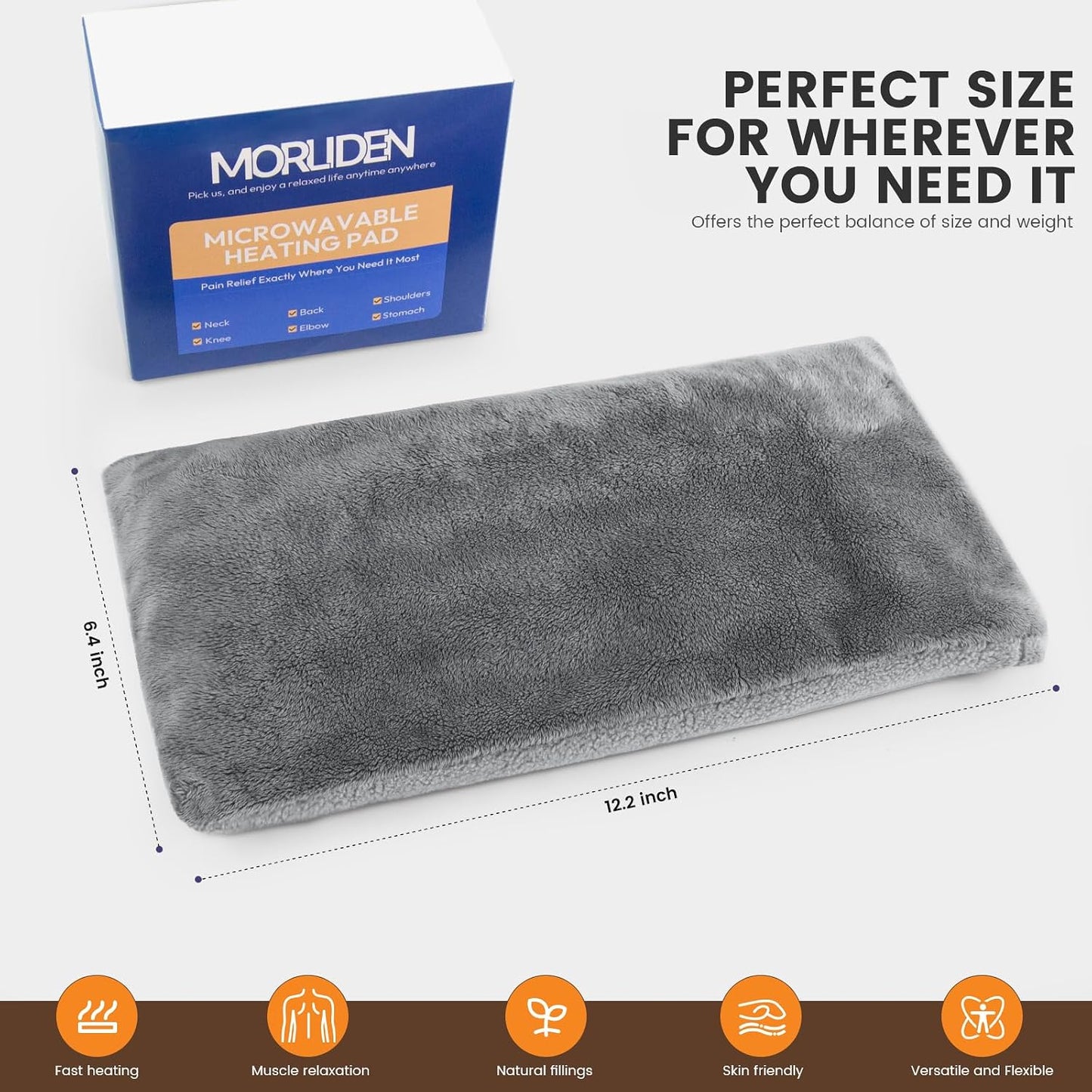 MORLIDEN Microwavable Heated Neck Wrap Warmer and Shoulder Weighted Heating Pad Microwave for Hot and Cold Compress - Dark Gray