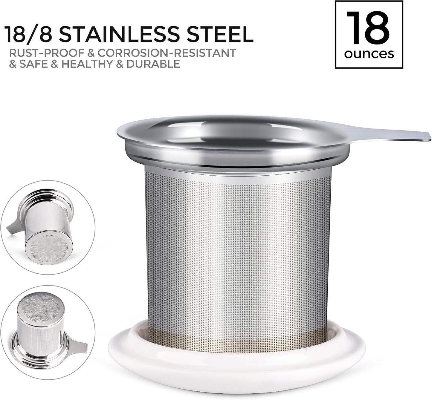 GBhome Tea Mug with Infuser and Lid, 18 Ounce Large Ceramic Loose Leaf Cup, Microwave, Dishwasher Safe, Perfect for Tea Lovers