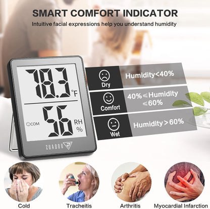 DOQAUS Digital Hygrometer Indoor Thermometer 3 Pack, Room Thermometer with 5s Fast Refresh, Accurate Humidity Meter Temperature Sensor for Home, Bedroom, Baby Room, Office, Greenhouse, Cellar (Black)