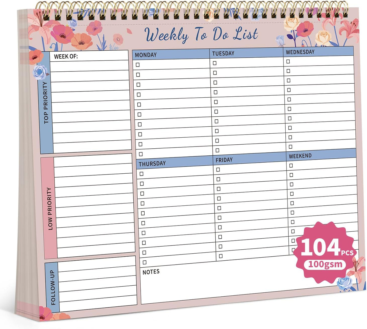 104 Pgs To Do List Notepad, 52 Undated Sheets Duplex-printed