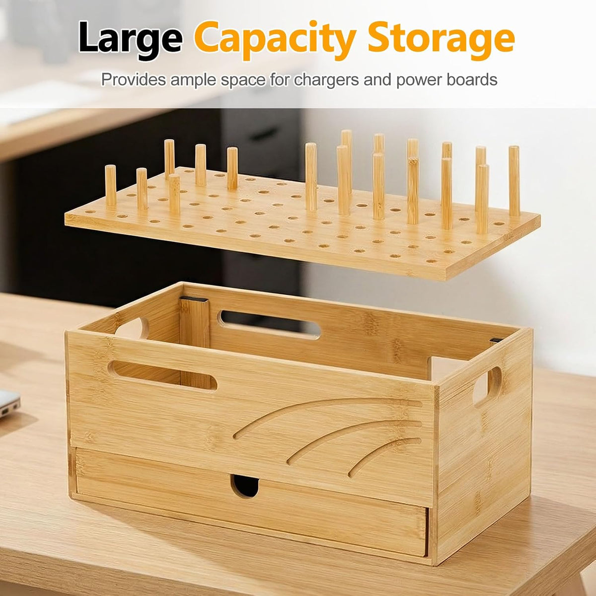 Homde Office Charging Station Organizer: 2 Layer Charger Holder (Natural)