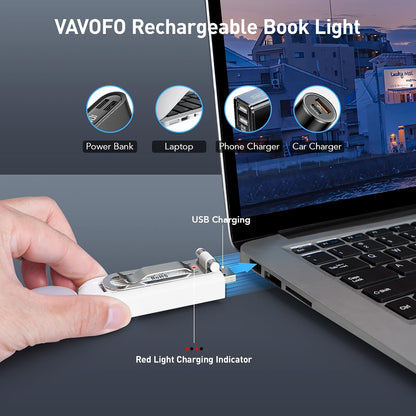 VAVOFO USB Rechargeable Book Light, Blue Light Blocking, Amber Clip-On Bookmark Shaped Reading Light, Eye Care 6 LEDs With 9 Lighting Modes for Bookworms (Grey)