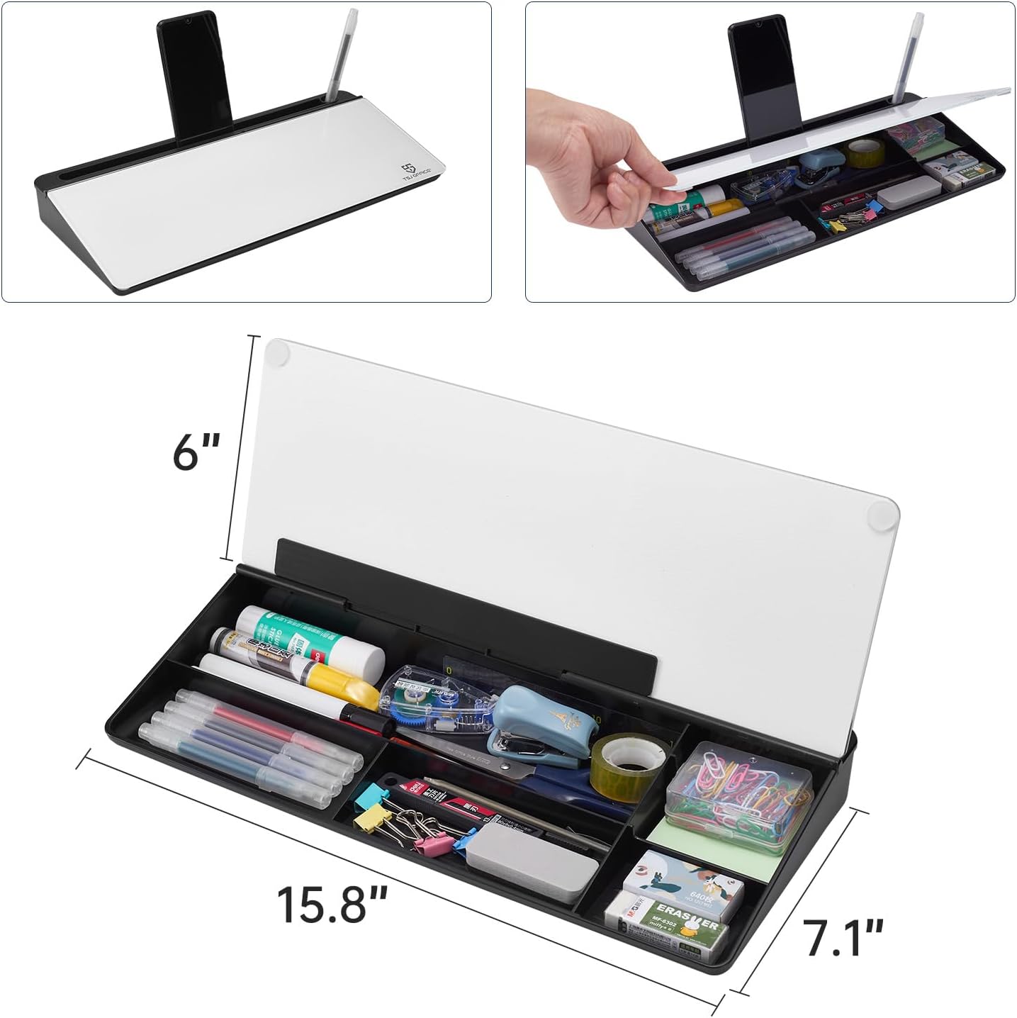 TSJ OFFICE Whiteboard Weekly Dry-Erase-Board - Desktop White Board Calendar Desk Organizers with Accessories Computer Keyboard Stand with Drawer, for Office, Home, School Supplies - White Calendar