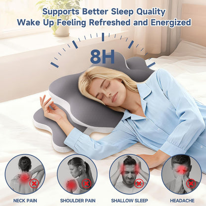 Sleep Apnea Pillow Ergonomic Cervical Neck Pillow for Pain Relief，Support Cooling Contour Memory Foam Pillows for Side Back Stomach Sleepers Orthopedic Pillow with Removable Cover