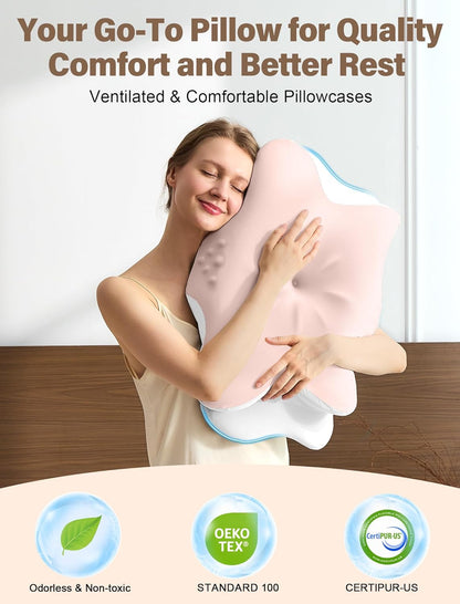 Cervical Neck Pillow for Pain Relief – Ergonomic Memory Foam Pillow for Side Sleeper Contour Orthopedic Bed Pillow for Neck Support with Cooling Cover – Ideal Christmas Birthday Gift for Women Men