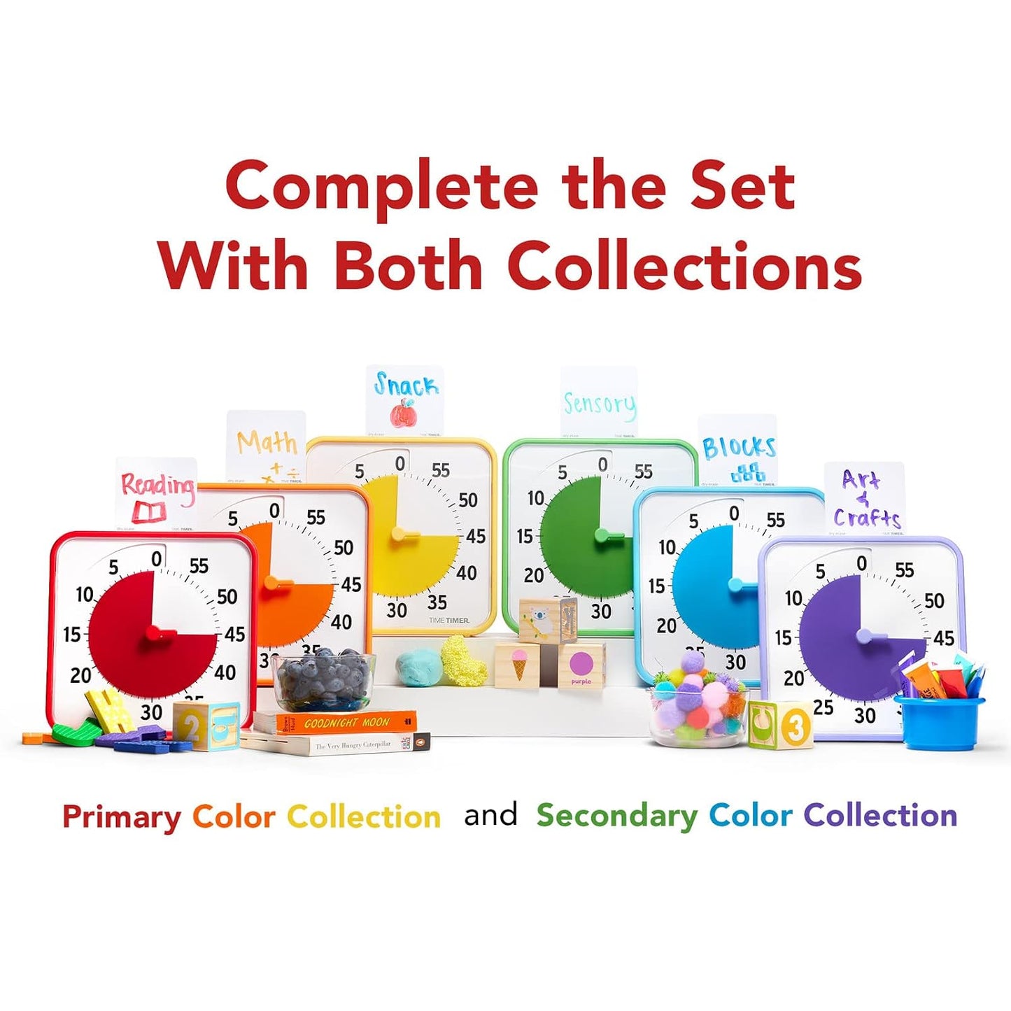 Time Timer 8 Inch Learning Center Classroom Set — 60 Minute Visual Timer for Kids with Dry Erase Activity Cards for Kids Classroom, Learning Centers and Teachers Desk Clock, Secondary (3-Pack)