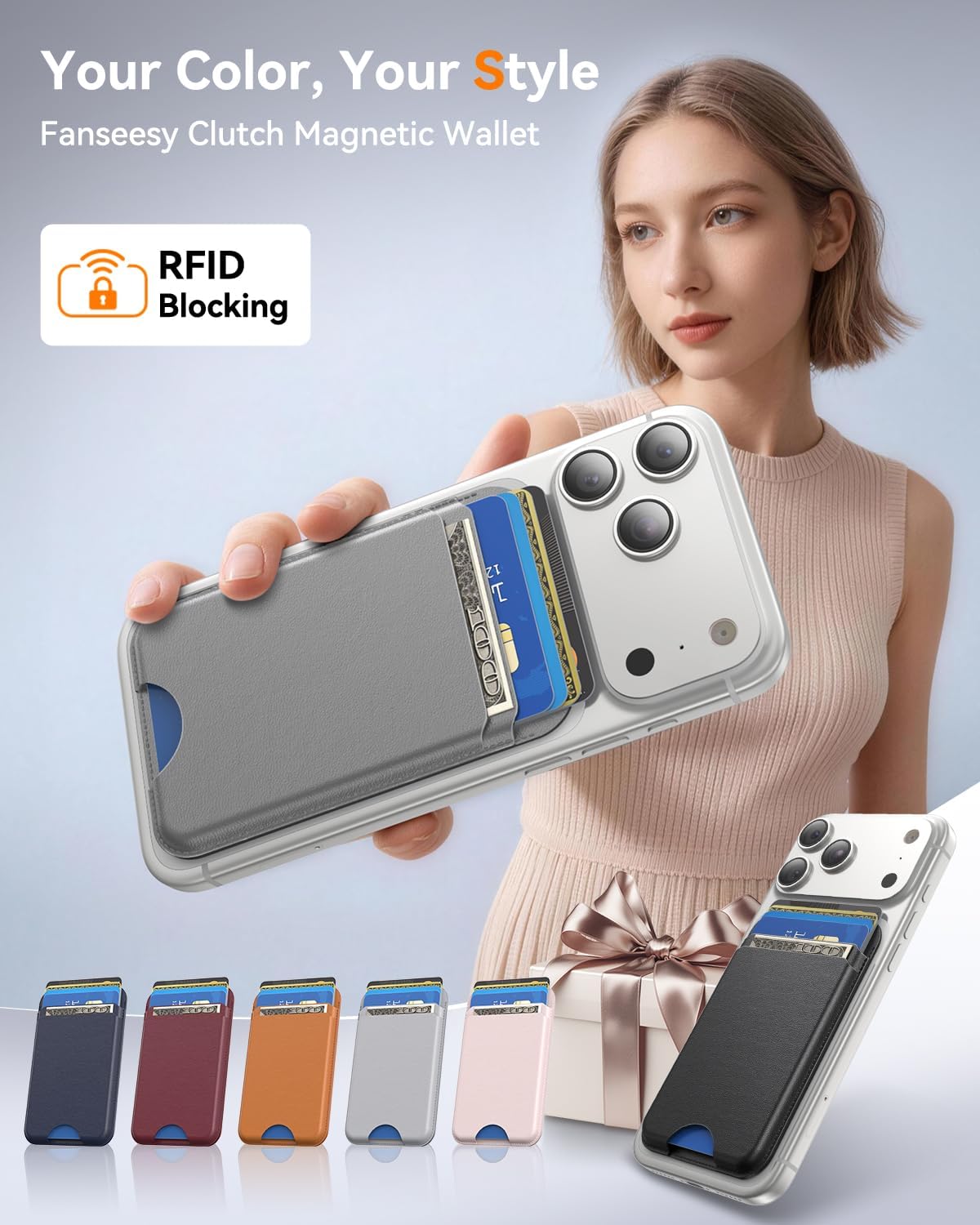 for MagSafe Wallet, Works with Apple Find My,4 Card Holder, Magnetic Phone Wallet for iPhone 18/17/16/15/14/13/12 Pro Max Air Plus Series, RFID Blocking Vegan Leather,Black
