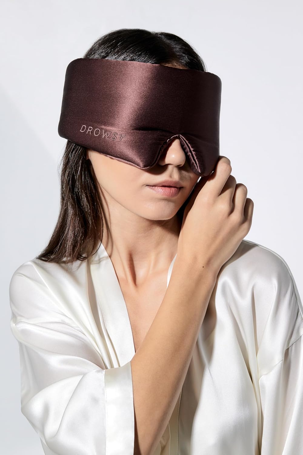 DROWSY Silk Sleep Mask - Face-Hugging, Padded Cocoon for Luxury Sleep in Total Darkness - 100% Pure Mulberry Silk (Black Jade)
