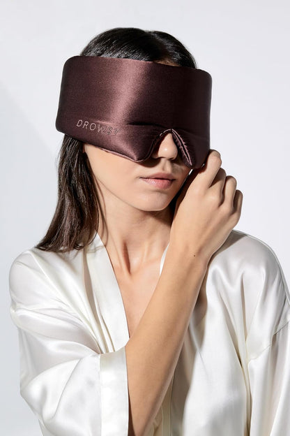 DROWSY Silk Sleep Mask - Face-Hugging, Padded Cocoon for Luxury Sleep in Total Darkness - 100% Pure Mulberry Silk (Black Jade)