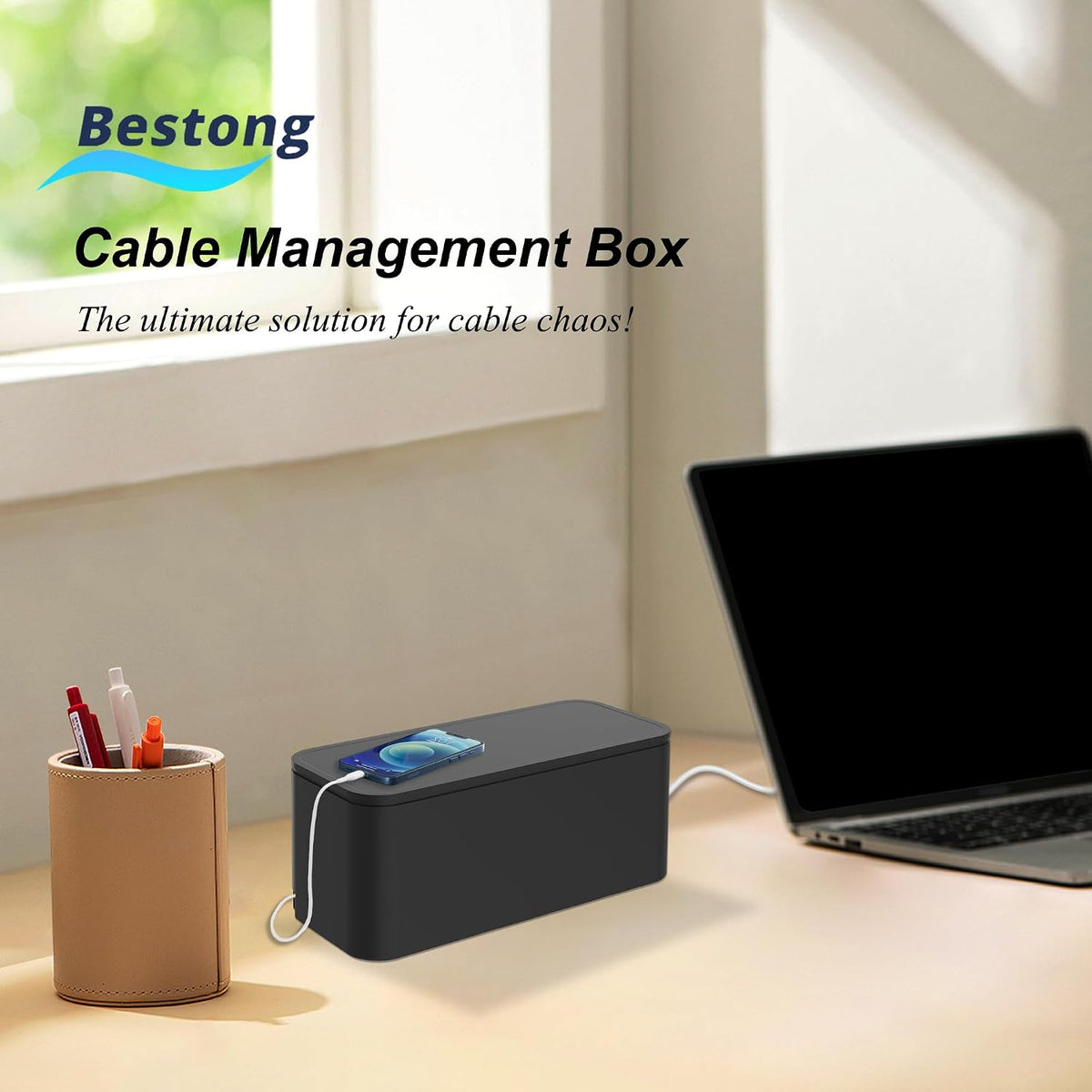 Power Strip Hider Box Cable Management Organizer Set Large & Medium Black