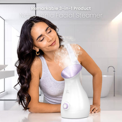 Pure Daily Care NanoSteamer Large 3-in-1 Nano Ionic Facial Steamer with Precise Temp Control - Humidifier - Unclogs Pores - Blackheads - Spa Quality - Bonus 5 Piece Stainless Steel Skin Kit (Teal)