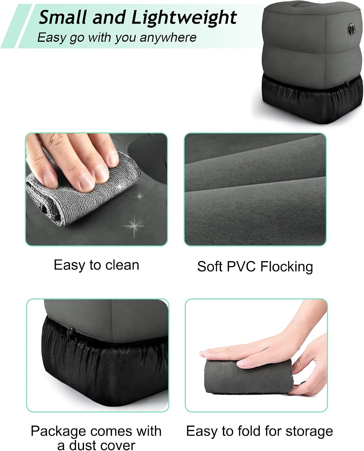 Inflatable Foot Rest Pillow, Kids Airplane Bed, Adjustable 3 Layers Height Leg Rest Pillow, Airplane Travel Essentials Great for Office, Home, Trains, Cars