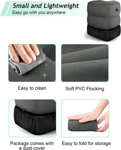 Inflatable Foot Rest Pillow, Kids Airplane Bed, Adjustable 3 Layers Height Leg Rest Pillow, Airplane Travel Essentials Great for Office, Home, Trains, Cars