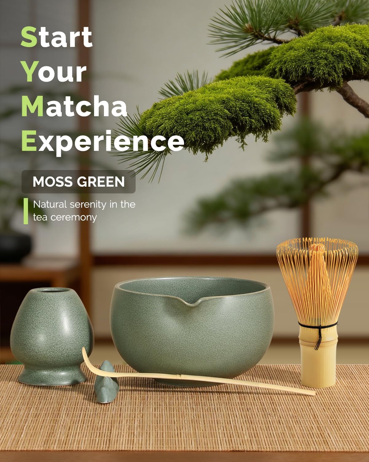 Maestri House Matcha Whisk Set, 7-Pc Complete Matcha Kit with Spouted Ceramic Bowl, Bamboo Whisk and Holder, Scoop, Spoon Rest & Sifter, Tea Cloth – Ideal Gift for Matcha Lovers (Black Stone)