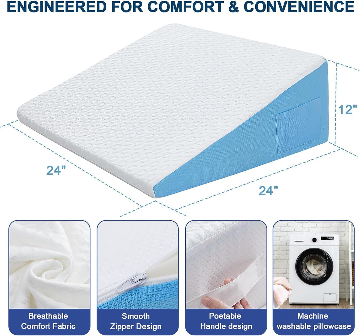Wedge Pillow for Sleeping, 7.5" Memory Foam Bed Wedge Pillow