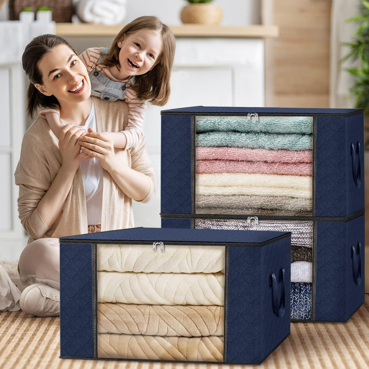Fab totes Storage Bags for Clothes Blanket Storage Bins with Lids