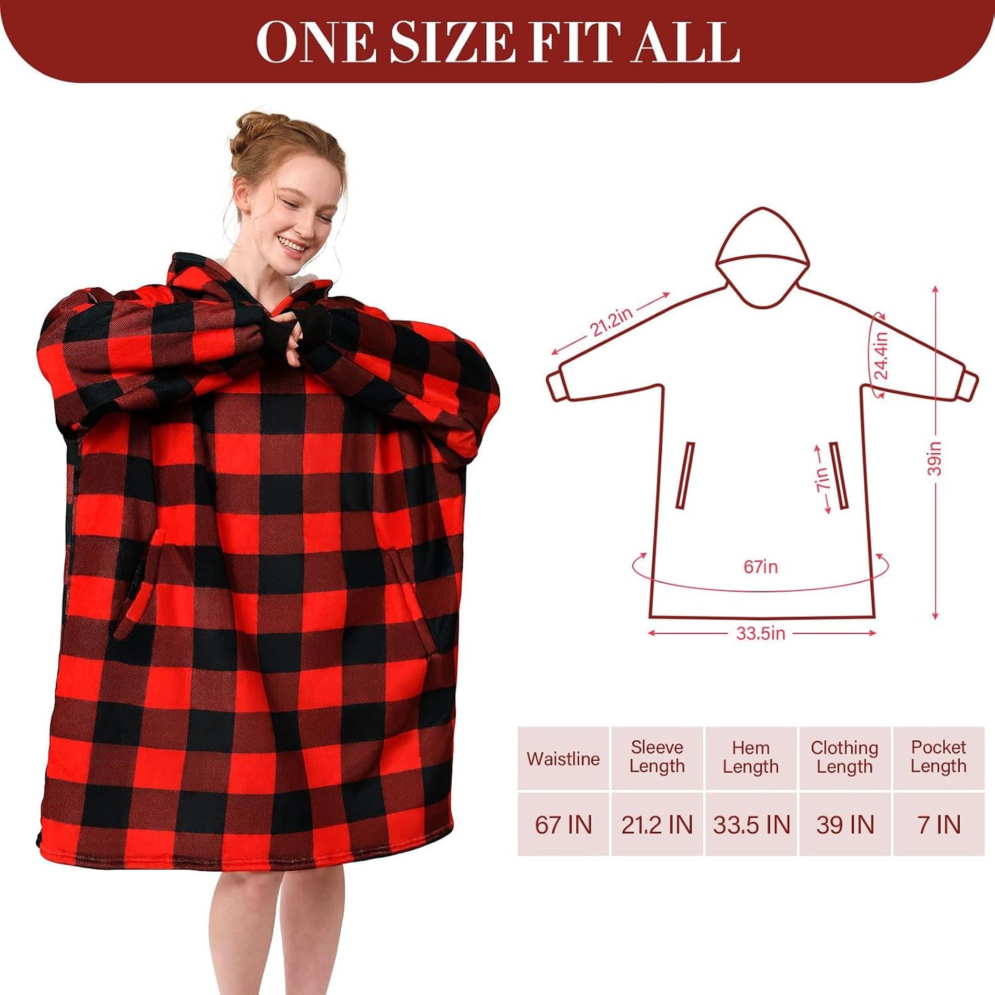 LetsFunny Blanket Hoodie,Oversized Wearable Sherpa Fleece Blanket Sweatshirt,Super Soft Warm Cozy with Giant Pocket,Gifts for Women Men Adults Teenagers, One Size Fits All