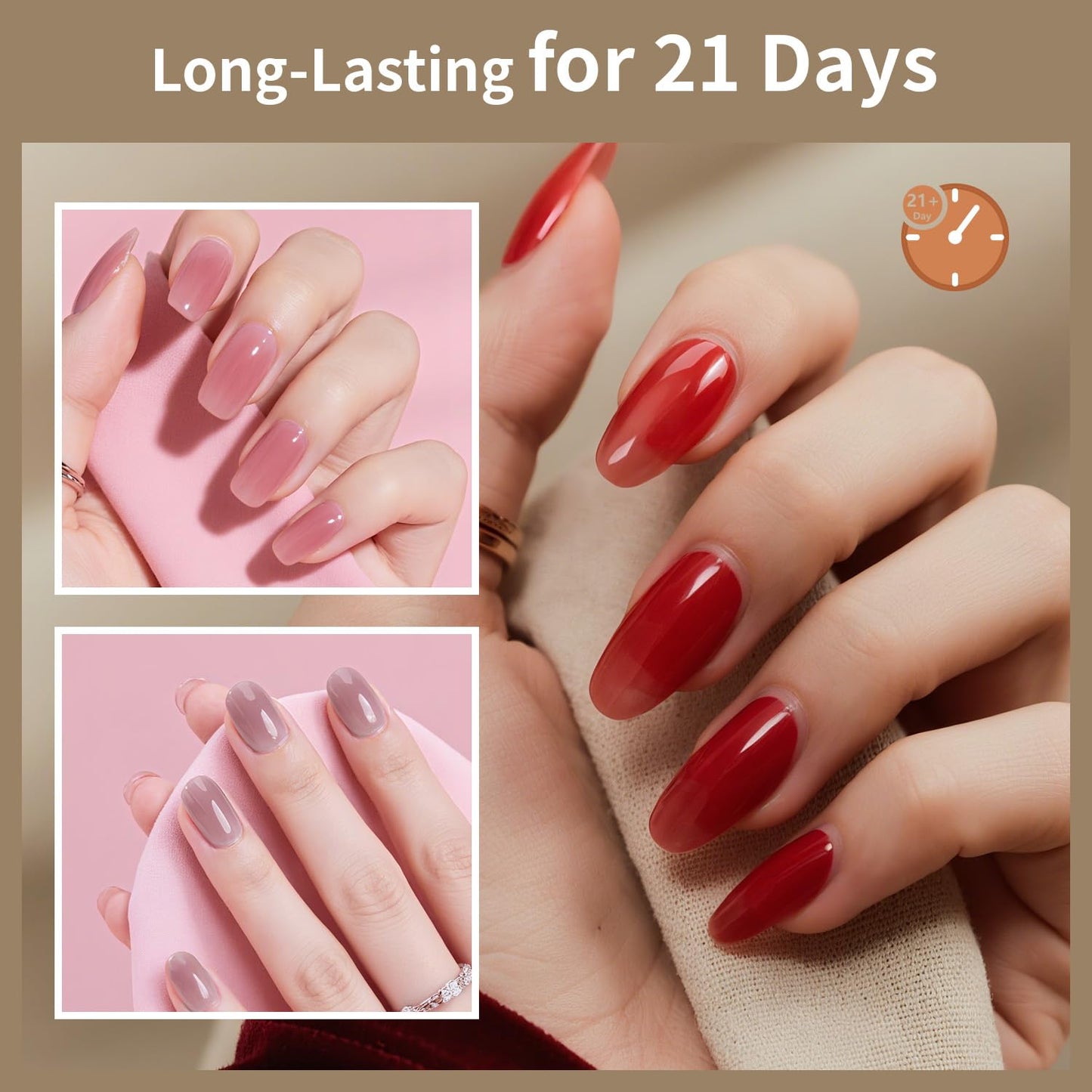JODSONE Gel Nail Polish Kit 60 PCS with U V Light Soak off Base Top Coat 55 Shine Colors Gel Nail Kit Bright and Dark Brown Wine Red Series Manicure Set for Women and Girls