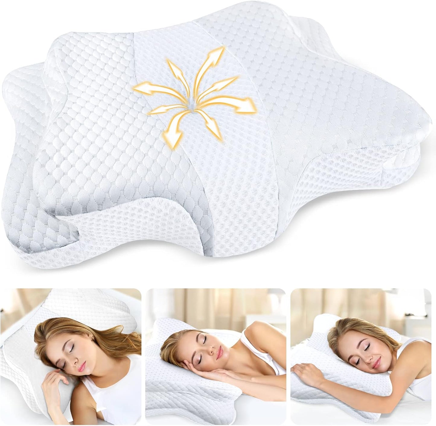 CHxxy Cervical Neck Pillow for Pain Relief Sleeping, Memory Foam Pillows, Ergonomic Side Sleeper Pillows, Cooling Orthopedic Neck Support Pillow for Back Stomach Sleepers-Queen Size Grey&Grey