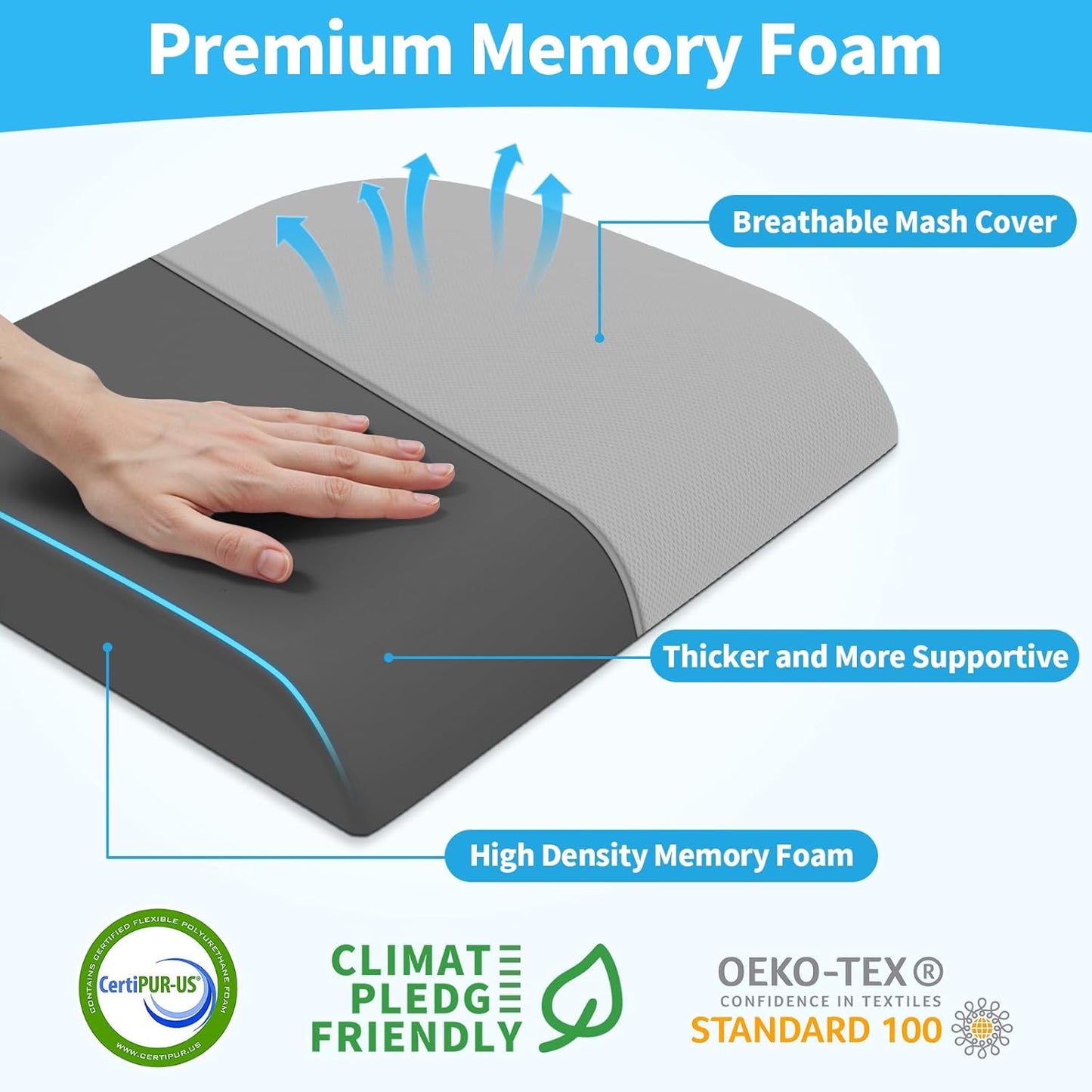 TranquilRelax Large Seat Cushion, Memory Foam Cushion for Long Sitting Hours on Office Chair, Car Seat, Non-Slip Chair Pad for Sciatica, Coccyx, Tailbone Pain Relief & Post-Surgery Recovery (Black)