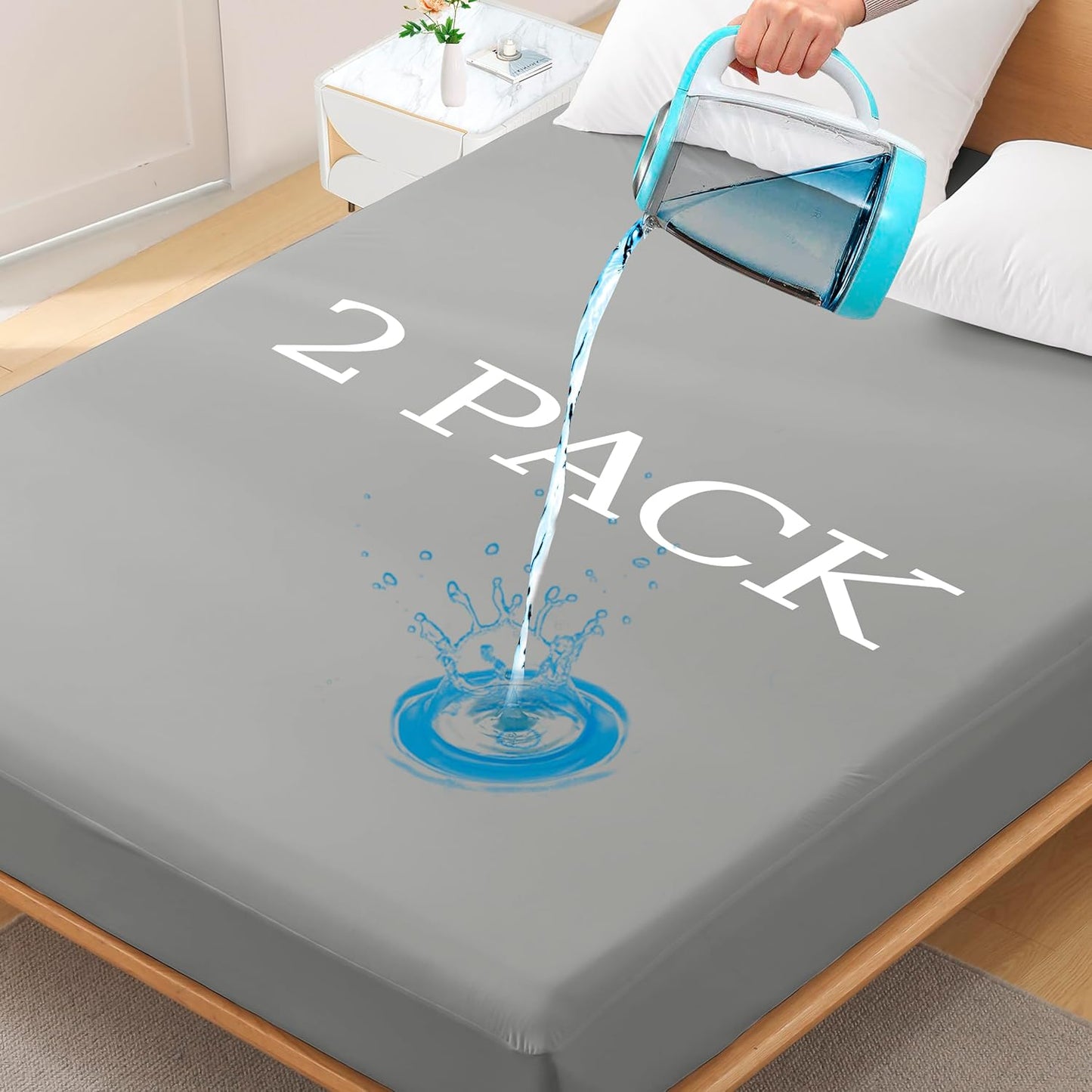 2 Pack Twin Size Premium Waterproof Mattress Protector, Soft Breathable Mattress Pad, Noiseless Waterproof Bed Cover - Stretch to 21" Fitted Deep Pocket Mattress Protection