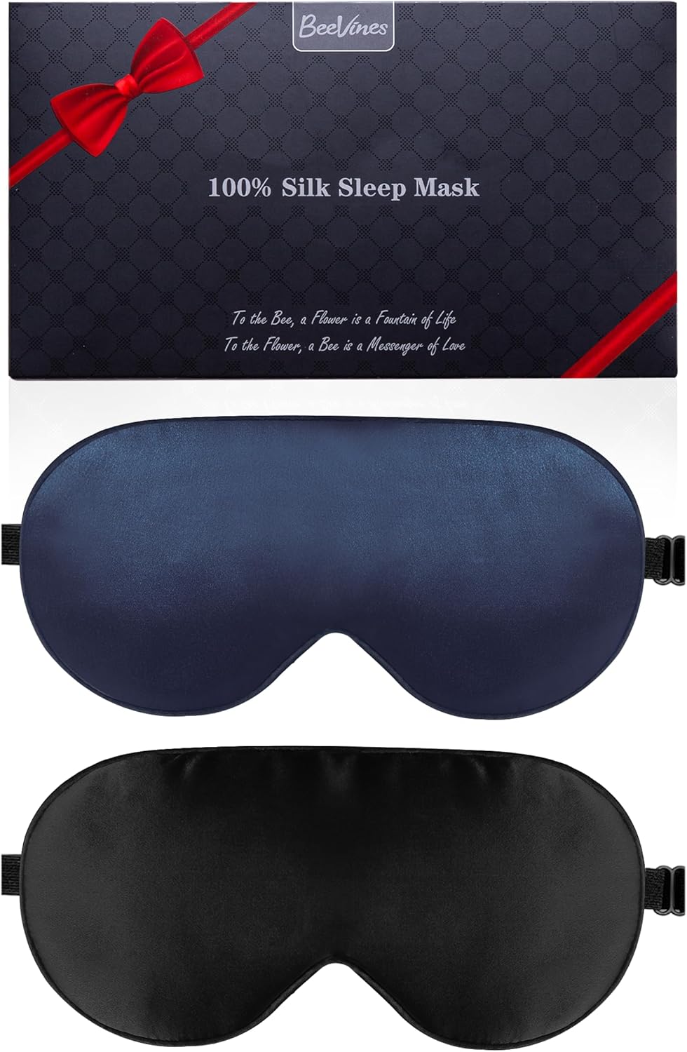 BeeVines 100% Real Mulberry Silk 2 Pack Sleep Mask, Natural Pure Silk Eye Masks with Adjustable Strap for Sleeping, Block Light Eye Sleep Shade Cover, Reduces Puffy Eyes Traveling Gifts