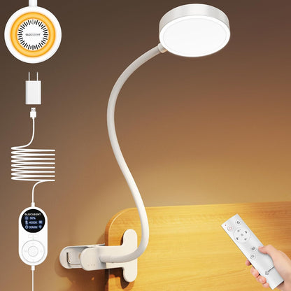 Glocusent Clip on Light, 72 LEDs Clip on Lamp with Amber Night Light, 3 Colors & 5 Brightness Bed Lamp, 30/60-Min Auto Off Timer, Perfect Eye Caring Reading Lamps for Bed/Headboard/Table/Desk