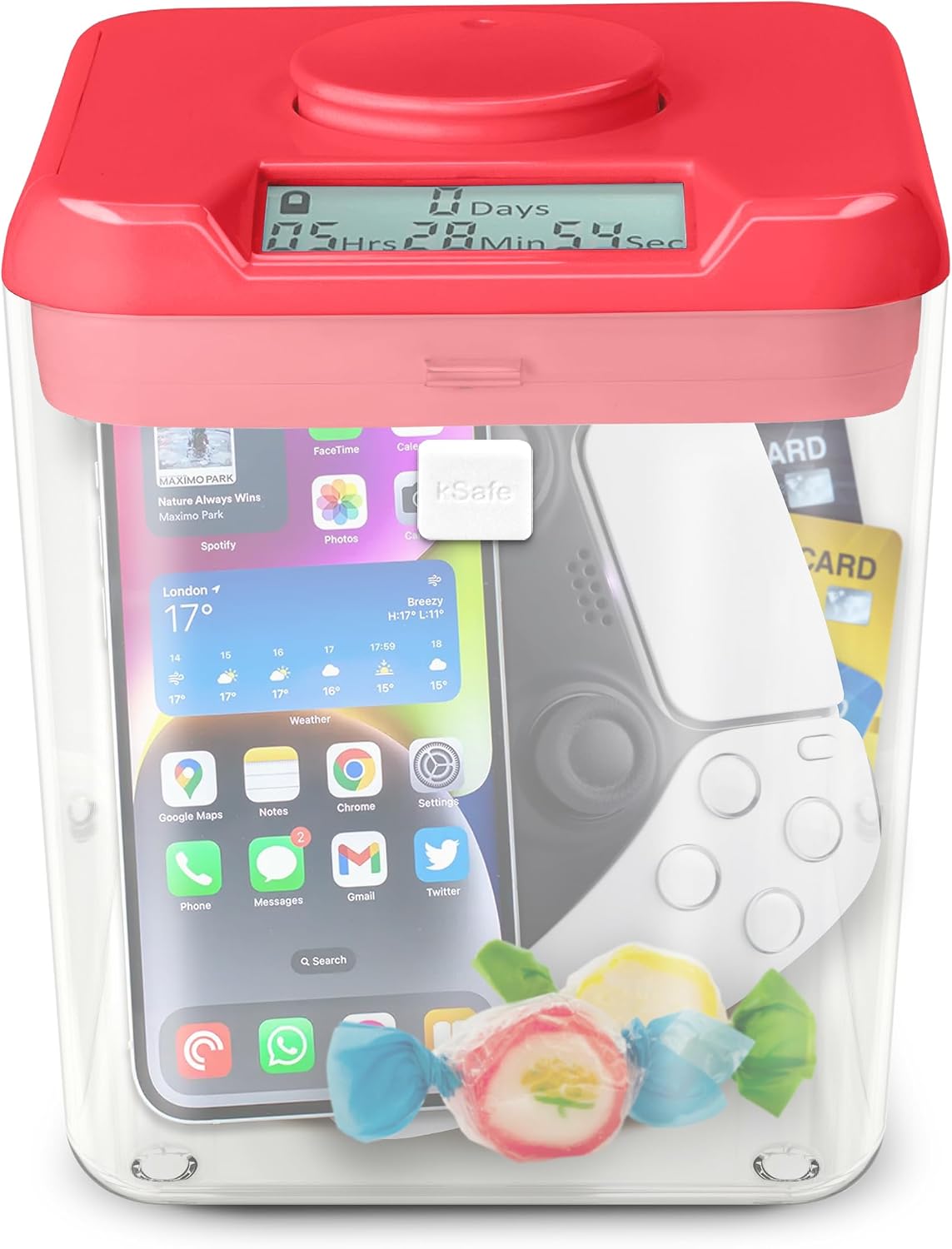 Kitchen Safe Time Locking Container (Medium), Timed Lock Box for Cell Phones, Snacks, and other unwanted temptations (White Lid + 5.5” Clear Base)
