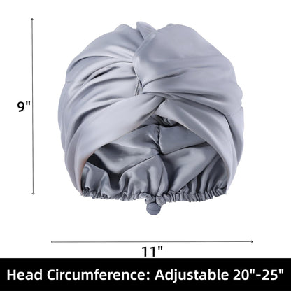 Adjustable Silk Satin Bonnet for Sleeping Hair Wrap, Double Layer Sleep Cap, Night Turban for Large Long Curly Braid Women Men Hair - Matcha Green